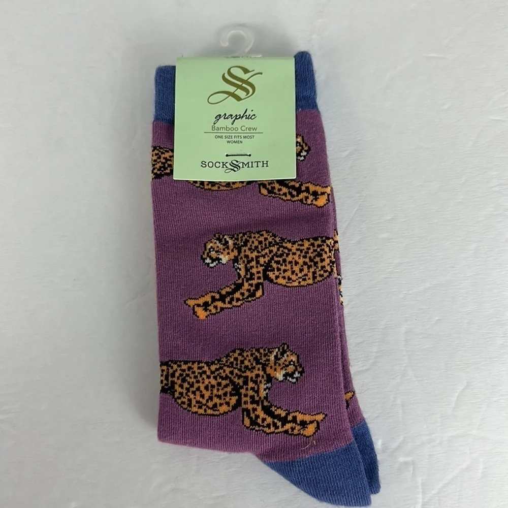 NWT Socksmith Cheetah, Purple - Women's Bamboo Socks